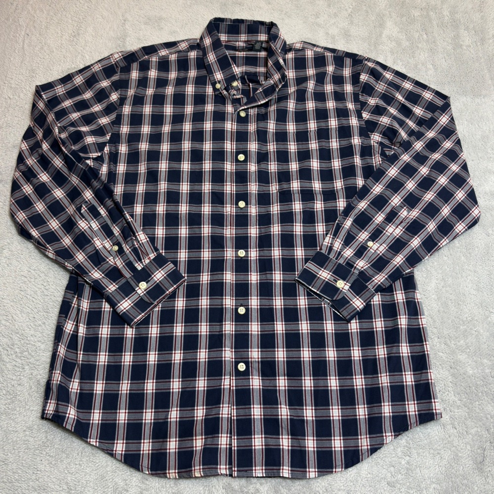 Arrow Button Down Shirt Men's Large Blue Red Plaid Long Sleeve Cotton Blend